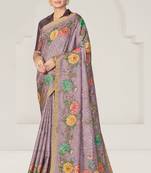 Lavender Rangkat tussar silk blend Floral Printed With Sequence Embroidery Work Heavy Wedding Ceremony Wear Saree