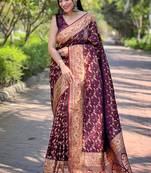 Magenta Faux Banarasi Silk Woven Jari Designer Ethnic Partywear Ceremonial Saree For Trendy Looks