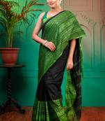 Black body and green border begampuri pure cotton sareewith running blouse piece