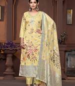 Yellow viscose organza Woven designer with printed and hand work graceful ethnic wedding wear salwar kameez