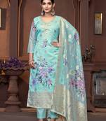 Blue viscose organza Woven designer with printed and hand work graceful ethnic wedding wear salwar kameez