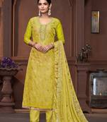 Lime viscose organza poistion embroidery with hand work graceful ethnic wedding wear salwar kameez