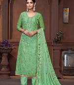 Green viscose organza poistion embroidery with hand work graceful ethnic wedding wear salwar kameez