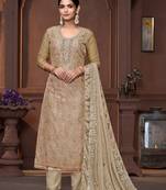 Beige viscose organza poistion embroidery with hand work graceful ethnic wedding wear salwar kameez