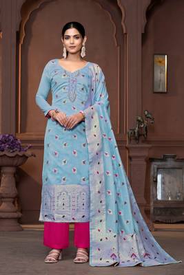 Blue muslin Woven with hand work ethnic salwar kameez 1