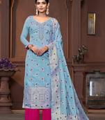 Blue muslin Woven designer with hand work ethnic designer salwar kameez