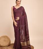 Maroon Woven Bandhani Art Silk, Jacquard Saree With Blouse Piece