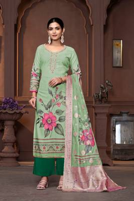 Green cembric cotton Woven with printed and hand work graceful wedding wear salwar kameez 1