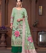 Green cembric cotton Woven designer with printed and hand work graceful wedding wear salwar kameez