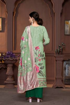Green cembric cotton Woven with printed and hand work graceful wedding wear salwar kameez 2