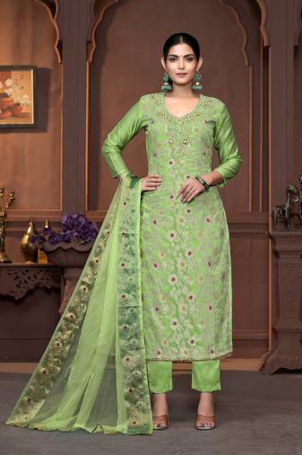 Green muslin cotton Woven designer with hand work graceful wedding wear salwar kameez