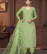 Green muslin cotton Woven designer with hand work graceful wedding wear salwar kameez