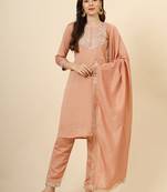 Peach vichitra silk designer embroidery work ethnic readymade salwar suit for girlie party looks