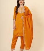 Mustard vichitra silk designer embroidery work ethnic readymade salwar suit for girlie party looks