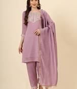 Purple vichitra silk designer embroidery work ethnic readymade salwar suit for girlie party looks