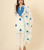 Blue georgette chikankari embroidery work graceful elegant look festive wear girlie readymade suit