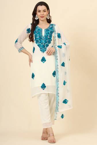 Rama georgette chikankari embroidery work graceful elegant look festive wear girlie readymade suit