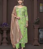 Green banarasi organza designer printed with hand work heavy looks traditional salwar suit for indian girls