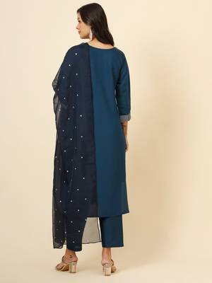 Teal muslin silk blend designer embroidery work ethnic partywear readymade suit for trendy girlie festive looks 2