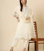 Cream muslin silk blend designer embroidery work ethnic partywear readymade suit for trendy girlie festive looks