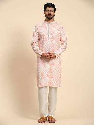 Pink tie dye color pure cotton sequence work kurta 1