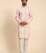 Pink tie dye color pure cotton sequence work kurta