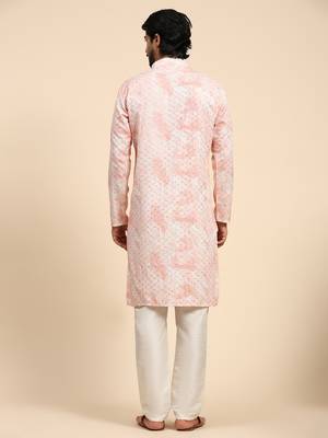 Pink tie dye color pure cotton sequence work kurta 2