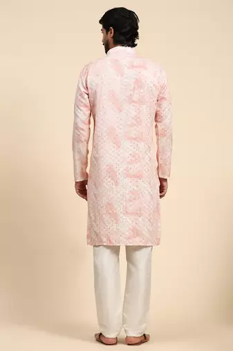 Pink tie dye color pure cotton sequence work kurta