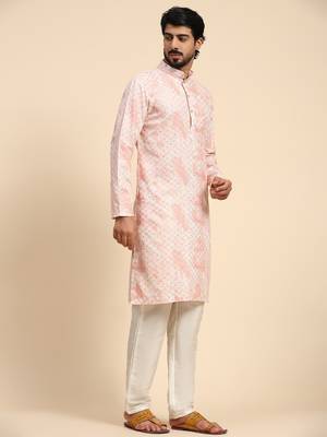 Pink tie dye color pure cotton sequence work kurta 3