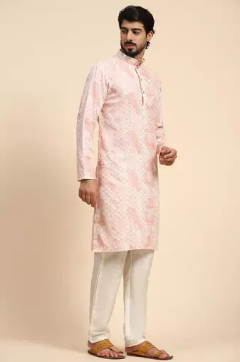 Pink tie dye color pure cotton sequence work kurta