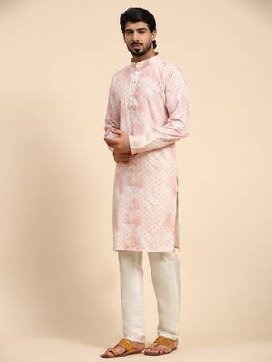 Pink tie dye color pure cotton sequence work kurta 4
