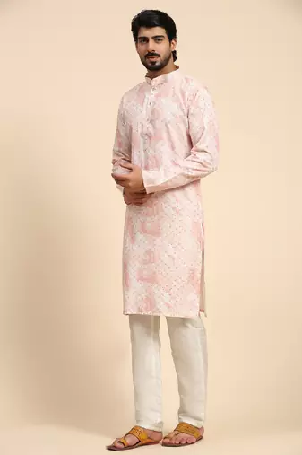 Pink tie dye color pure cotton sequence work kurta
