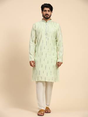 Light green color pure silk mirror work kurta  1