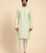Light green color pure silk mirror work kurta 