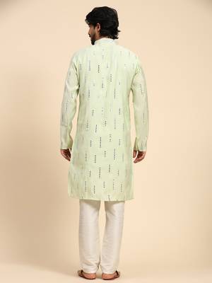 Light green color pure silk mirror work kurta  2