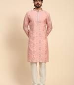 Pink color pure silk mirror work kurta