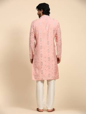 Pink color pure silk mirror work kurta 2