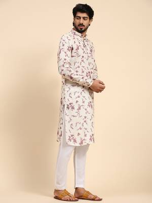 Mauve tie dye color linen digital print kurta  3