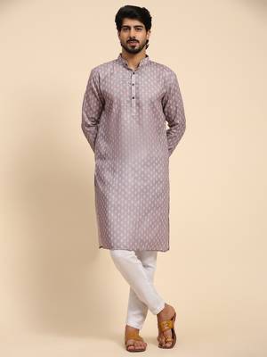 Purple color linen motif digital print kurta  1