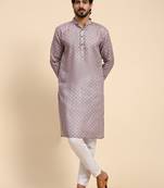 Purple color linen motif digital print kurta 