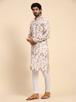 Mauve tie dye color linen digital print kurta  4