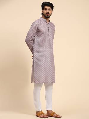 Purple color linen motif digital print kurta  3