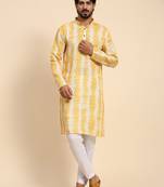 Yellow tie dye color linen digital print kurta