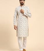 Cream color viscose cotton digital print kurta 