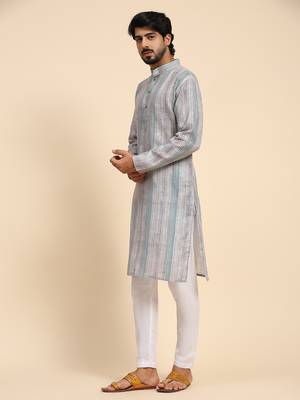 Multi color linen digital print kurta  4