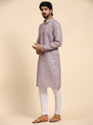 Purple color linen motif digital print kurta  4