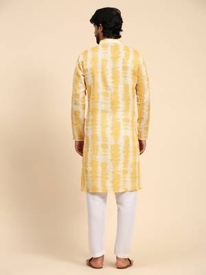 Yellow tie dye color linen digital print kurta 2