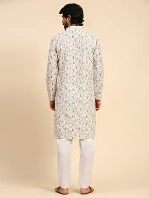 Cream color viscose cotton digital print kurta  2