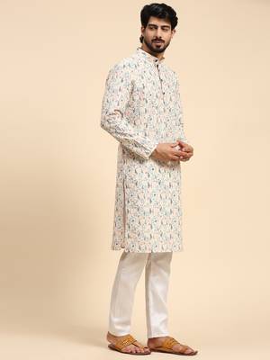 Cream color viscose cotton digital print kurta  3