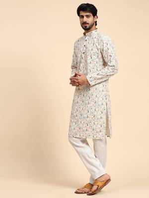 Cream color viscose cotton digital print kurta  4